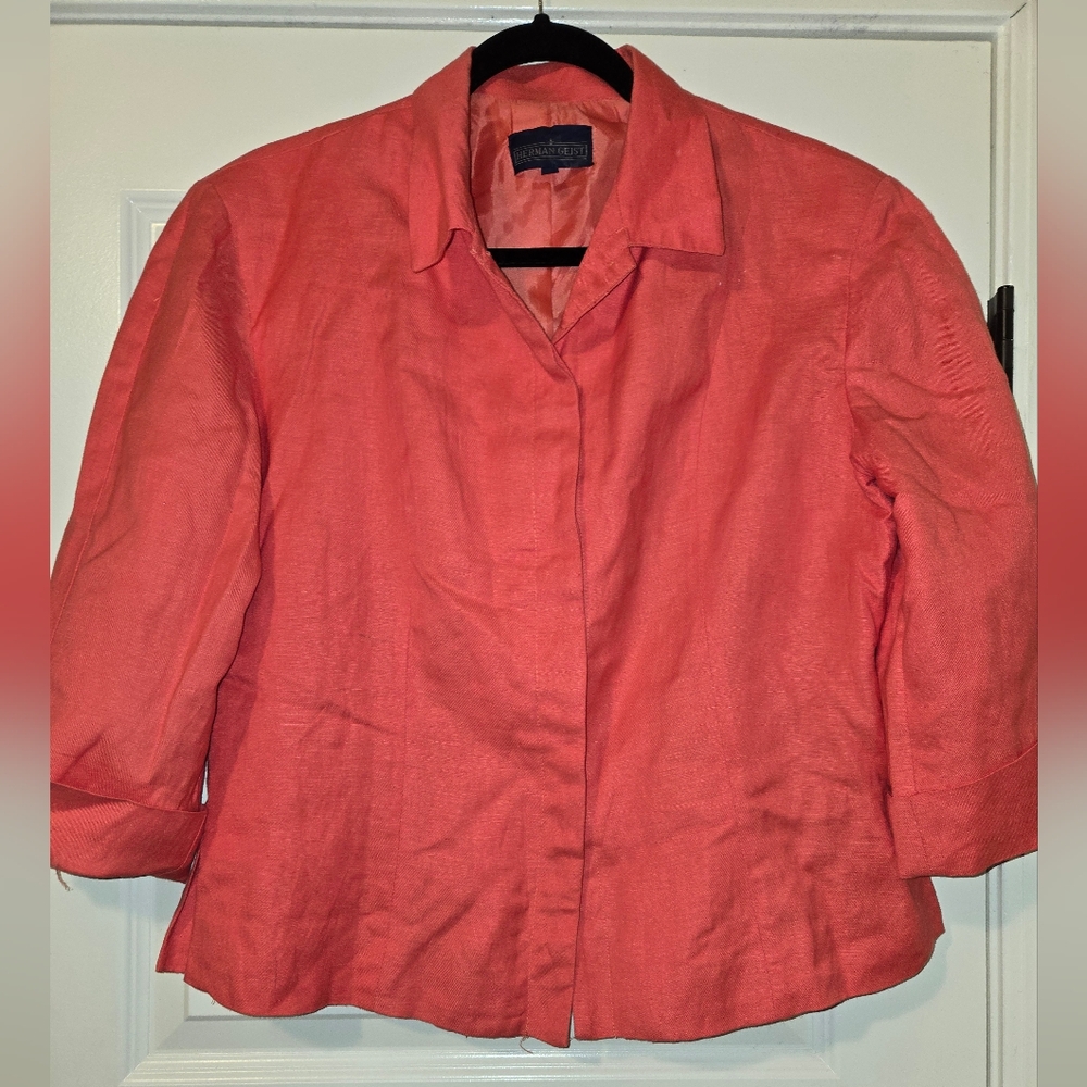 HERMAN GEIST Women's Blazer, Size 14, Front Hidden Button Closure